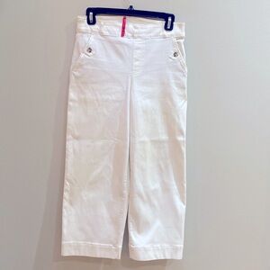 Spanx Stretch twill cropped wide leg pant- white. 8 petite